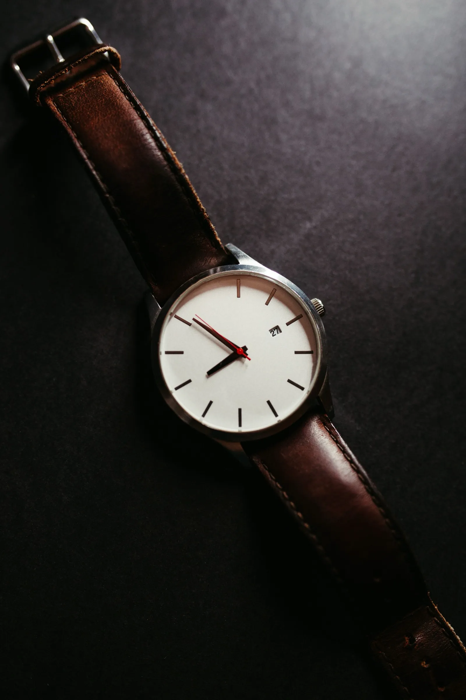 Osmund 38 Blanc with a white dial and chestnut leather strap